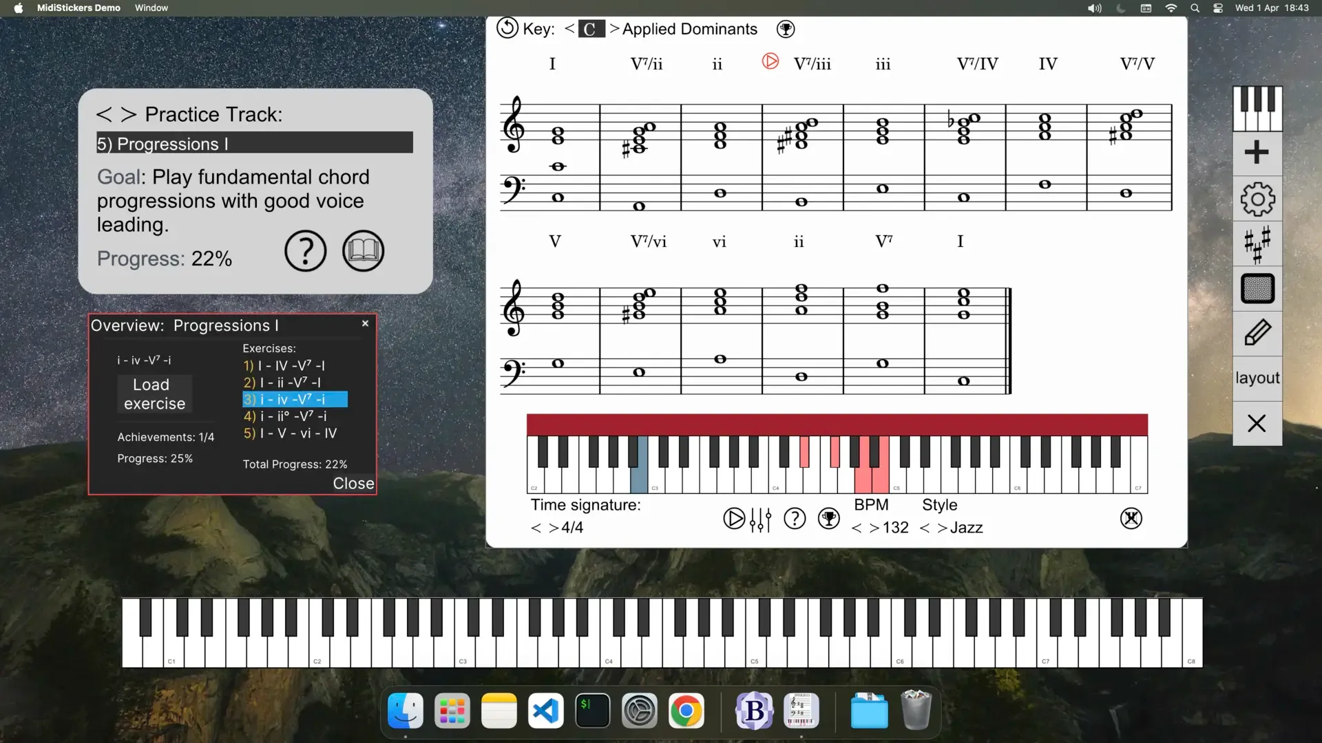Practice scales, chrods and progressions with the Guided Practice Hub