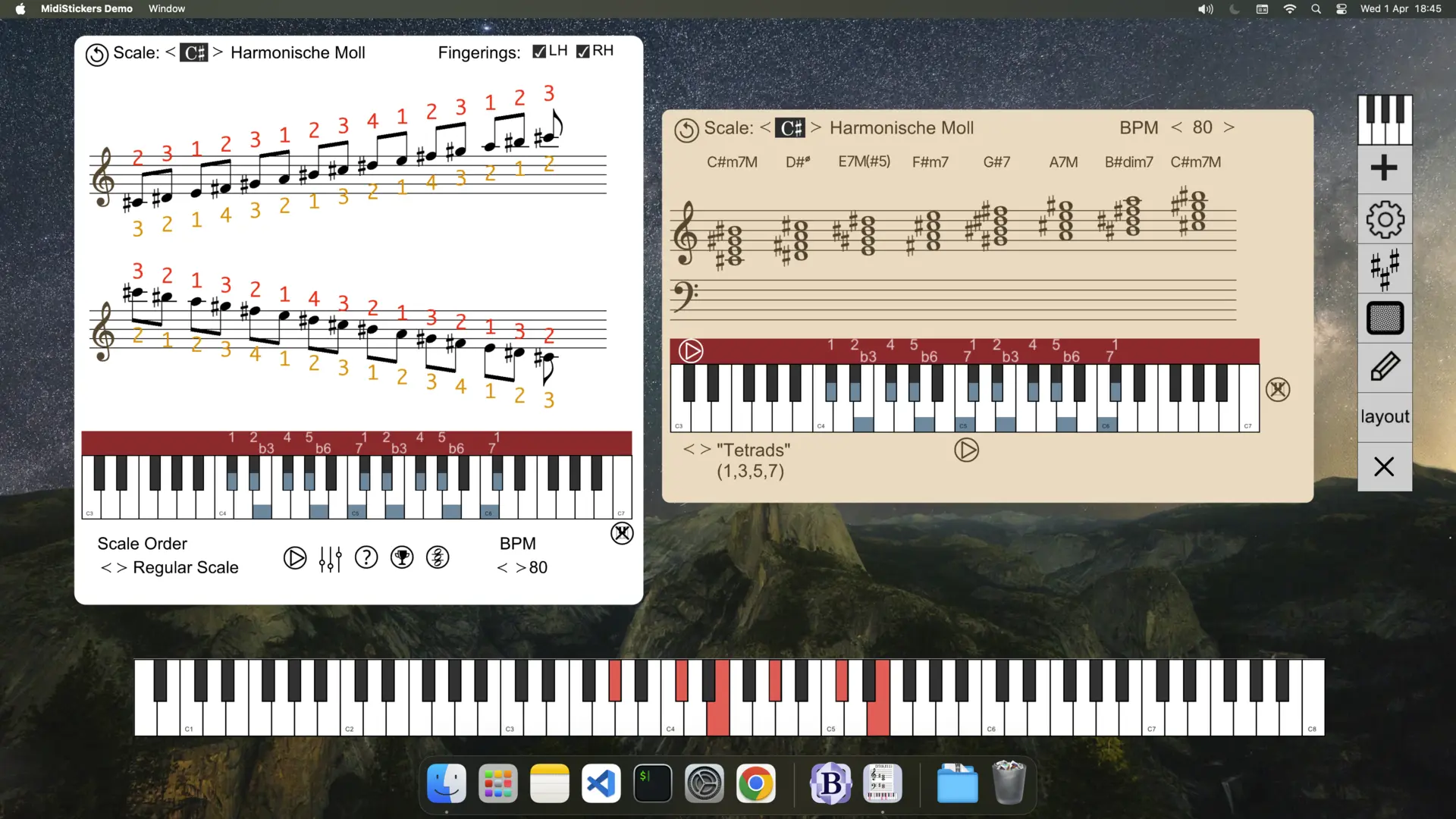Scales trainer and Harmony Explorer widgets