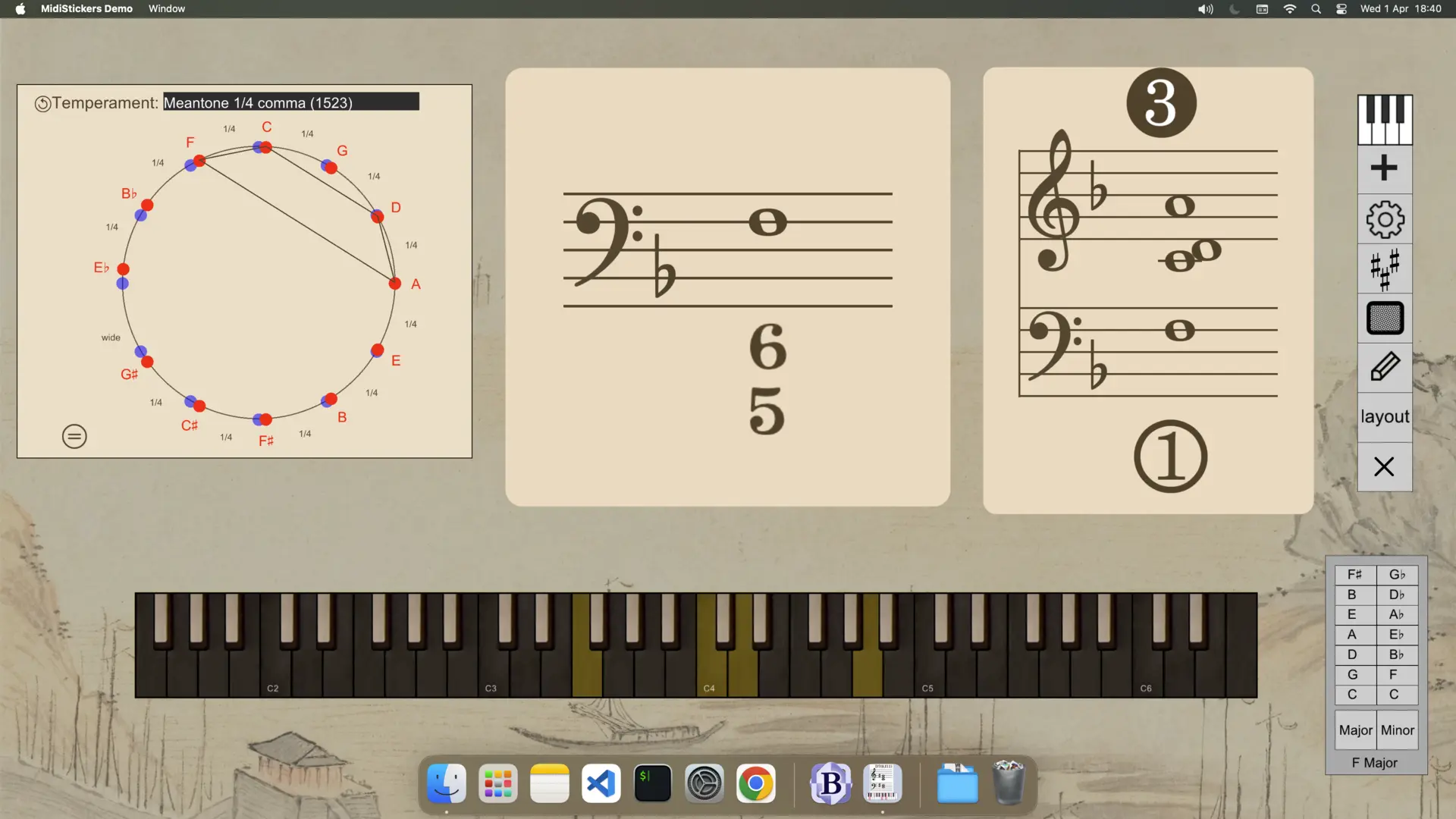 Figured bass, partimento, harpsichord view and historical temperaments widgets