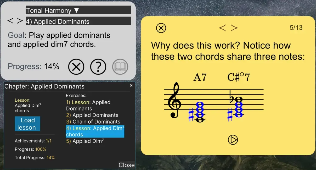 Lessons & Exercises hub in MidiStickers