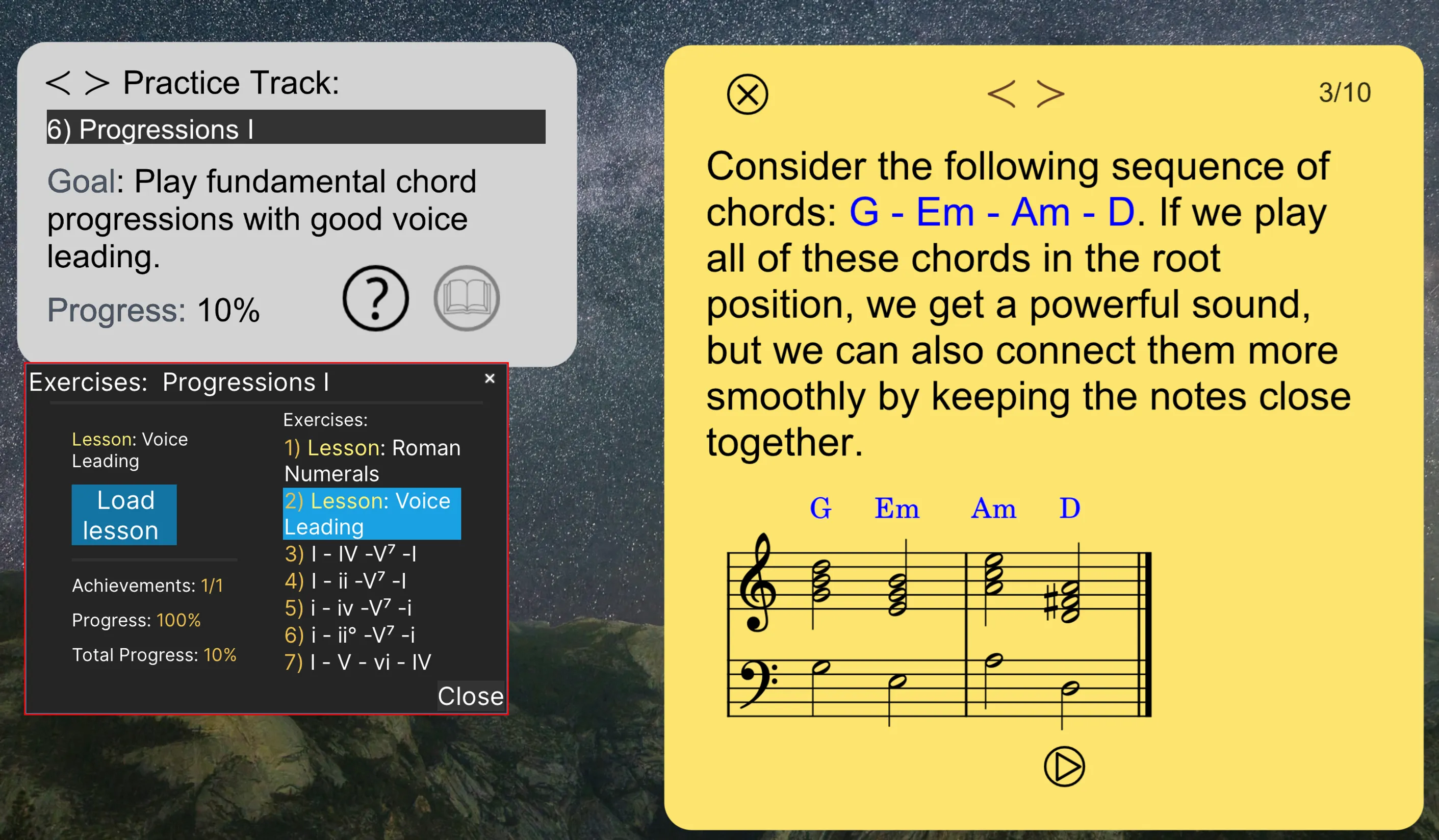 Lessons component preview integrated with the Guided Practice Hub